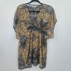 ◇◇ Forever Fashion Sheer Abstract Dolman Sleeve Top Size XL Petite Tan and Black